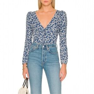 REFORMATION Nell Button Down Puff Sleeve Floral Blouse Top
